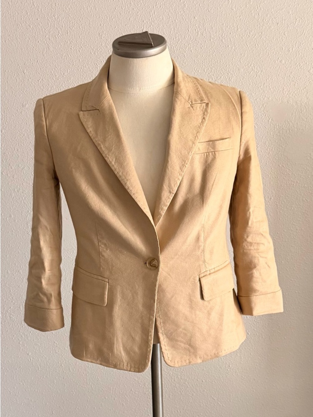 bebe Tan Linen-Blend Single-Button Blazer Size 10